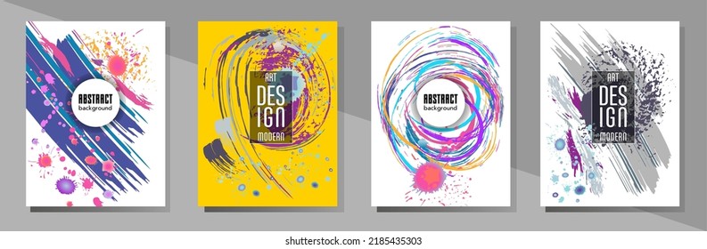 Сovers with brush strokes and splashes for books, magazines, catalogs. Universal abstract layouts.