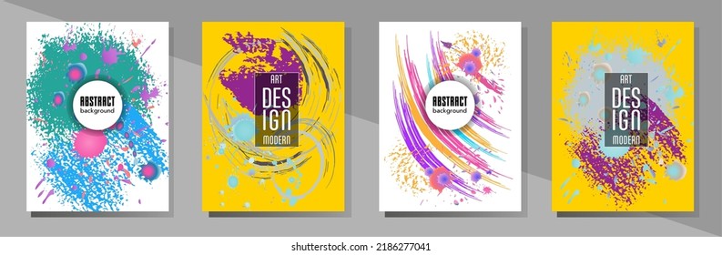 Сovers with brush strokes and splashes for books, magazines, catalogs. Universal abstract layouts.