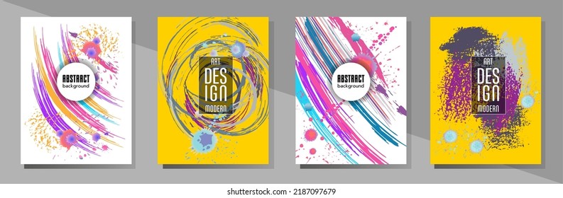 Сovers with brush strokes and splashes for books, magazines, catalogs. Universal abstract layouts.
