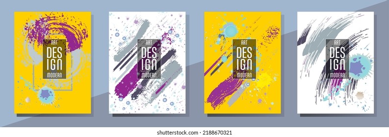 Сovers with brush strokes and splashes for books, magazines, catalogs. Universal abstract layouts.

