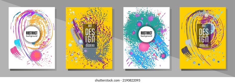 Сovers with brush strokes and splashes for books, magazines, catalogs. Universal abstract layouts.
