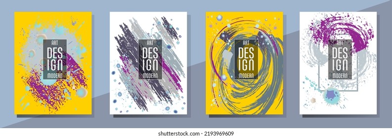 Сovers with brush strokes and splashes for books, magazines, catalogs. Universal abstract layouts.
