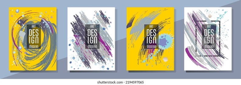 Сovers with brush strokes and splashes for books, magazines, catalogs. Universal abstract layouts.
