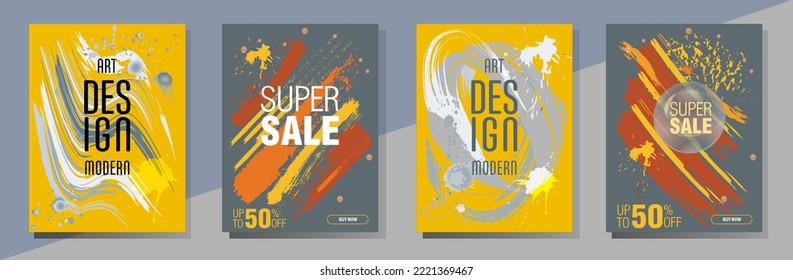 Сovers with brush strokes and splashes for books, magazines, catalogs. Universal abstract layouts.
