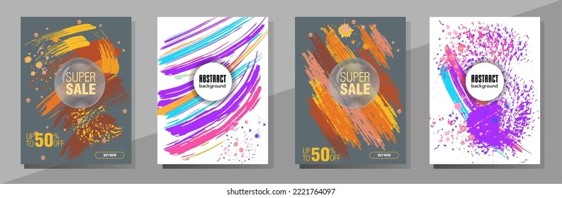 Сovers with brush strokes and splashes for books, magazines, catalogs. Universal abstract layouts.

