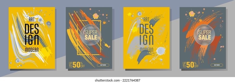 Сovers with brush strokes and splashes for books, magazines, catalogs. Universal abstract layouts.
