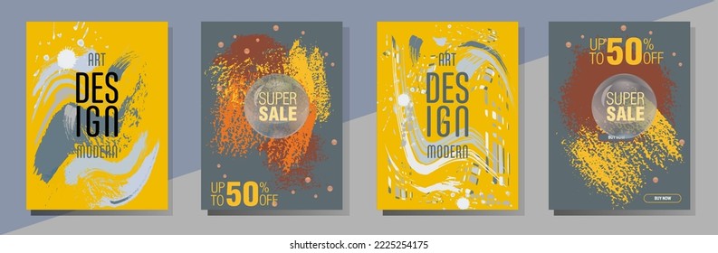 Сovers with brush strokes and splashes for books, magazines, catalogs. Universal abstract layouts.

