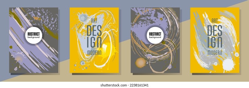 Сovers with brush strokes and splashes for books, magazines, catalogs. Universal abstract layouts.
