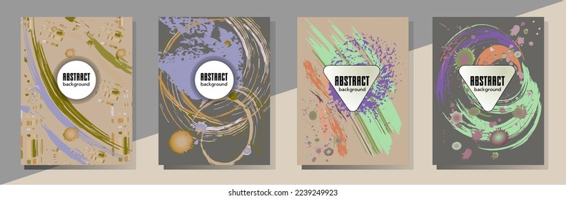 Сovers with brush strokes and splashes for books, magazines, catalogs. Universal abstract layouts.