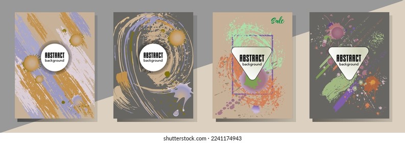 Сovers with brush strokes and splashes for books, magazines, catalogs. Universal abstract layouts.
