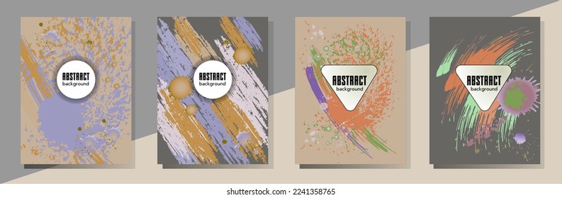 Сovers with brush strokes and splashes for books, magazines, catalogs. Universal abstract layouts.
