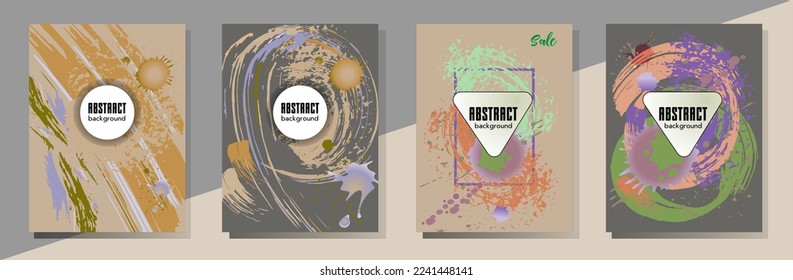 Сovers with brush strokes and splashes for books, magazines, catalogs. Universal abstract layouts.
