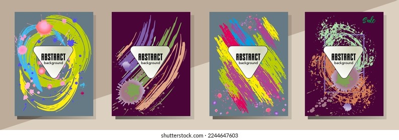 Сovers with brush strokes and splashes for books, magazines, catalogs. Universal abstract layouts.
