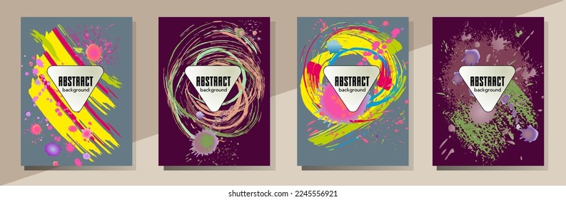 Сovers with brush strokes and splashes for books, magazines, catalogs. Universal abstract layouts.
