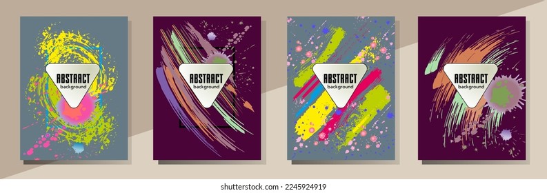 Сovers with brush strokes and splashes for books, magazines, catalogs. Universal abstract layouts.
