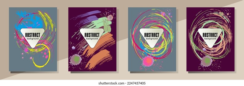 Сovers with brush strokes and splashes for books, magazines, catalogs. Universal abstract layouts.
