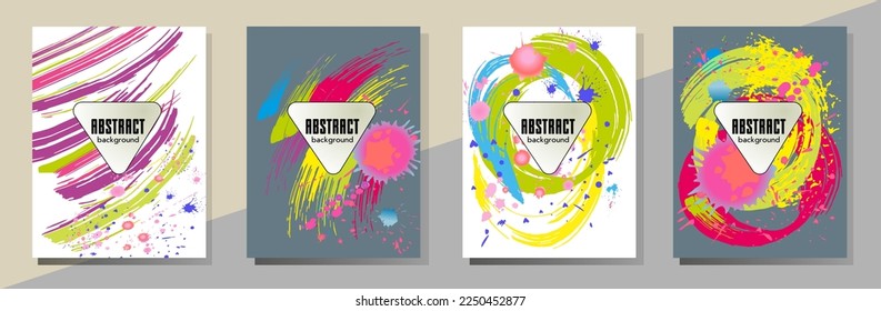 Сovers with brush strokes and splashes for books, magazines, catalogs. Universal abstract layouts.
