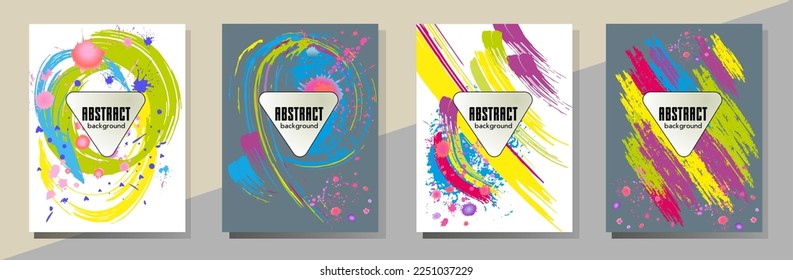 Сovers with brush strokes and splashes for books, magazines, catalogs. Universal abstract layouts.
