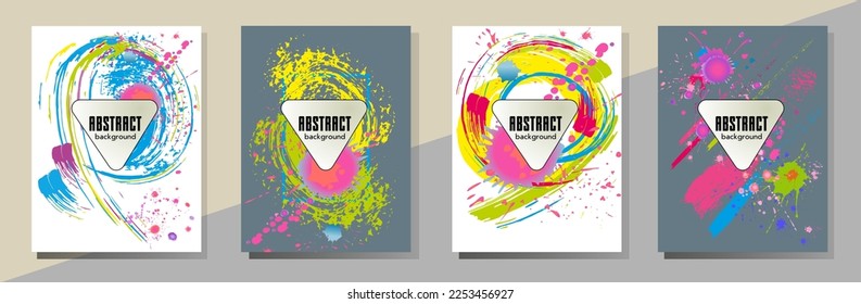 Сovers with brush strokes and splashes for books, magazines, catalogs. Universal abstract layouts.
