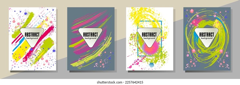 Сovers with brush strokes and splashes for books, magazines, catalogs. Universal abstract layouts.