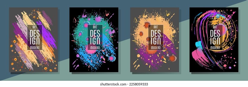 С con pinceladas y salpicaduras para libros, revistas, catálogos. Diseños abstractos universales.