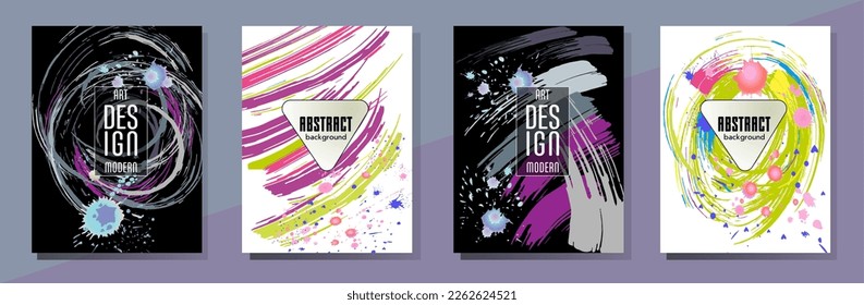 Сovers with brush strokes and splashes for books, magazines, catalogs. Universal abstract layouts.
