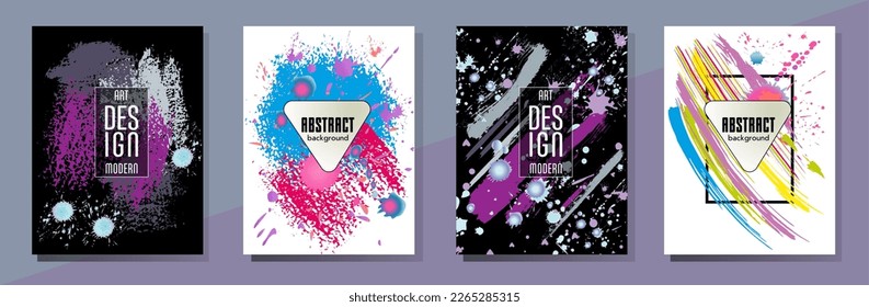 Сovers with brush strokes and splashes for books, magazines, catalogs. Universal abstract layouts.
