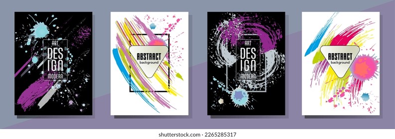 Сovers with brush strokes and splashes for books, magazines, catalogs. Universal abstract layouts.
