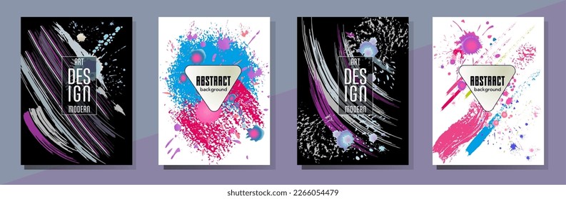Сovers with brush strokes and splashes for books, magazines, catalogs. Universal abstract layouts.
