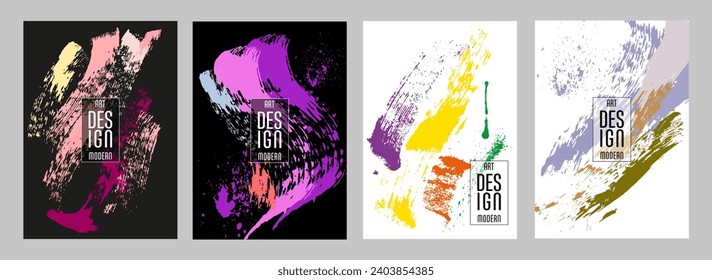 Сovers with brush strokes and splashes for books, magazines, catalogs. Universal abstract layouts.
