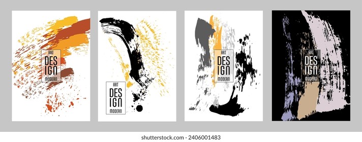Сovers with brush strokes and splashes for books, magazines, catalogs. Universal abstract layouts.
