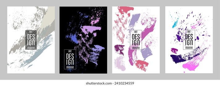 Сovers with brush strokes and splashes for books, magazines, catalogs. Universal abstract layouts.
