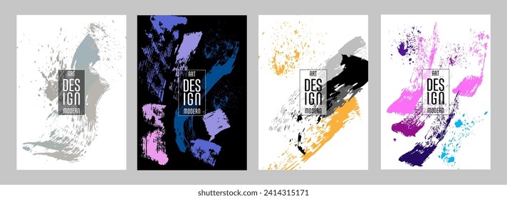 Сovers with brush strokes and splashes for books, magazines, catalogs. Universal abstract layouts.
