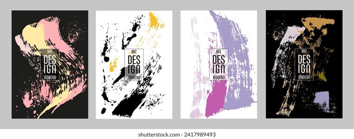 Сovers with brush strokes and splashes for books, magazines, catalogs. Universal abstract layouts.
