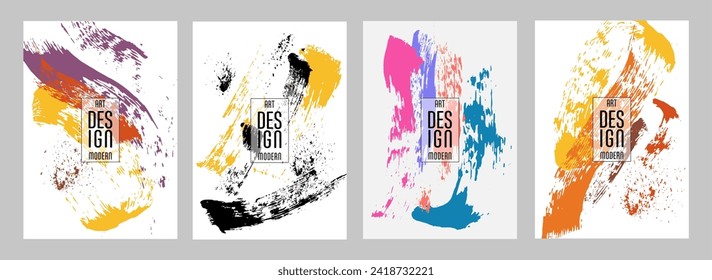 Сovers with brush strokes and splashes for books, magazines, catalogs. Universal abstract layouts.
