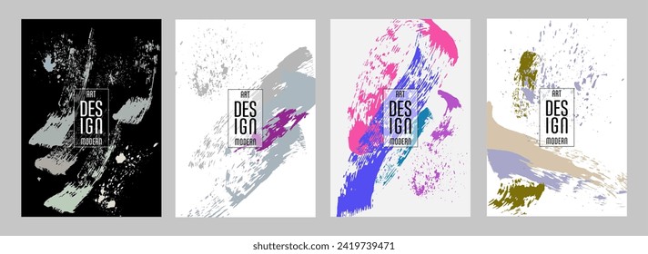 Сovers with brush strokes and splashes for books, magazines, catalogs. Universal abstract layouts.
