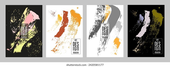 Сovers with brush strokes and splashes for books, magazines, catalogs. Universal abstract layouts.
