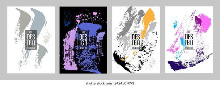 Сovers with brush strokes and splashes for books, magazines, catalogs. Universal abstract layouts.
