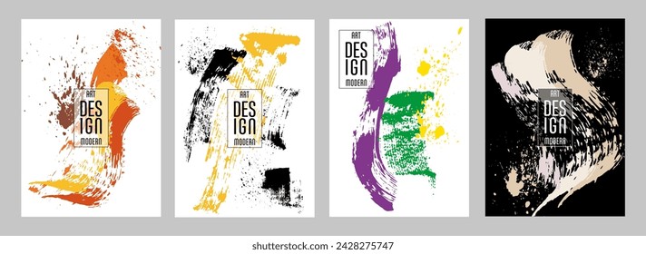 Сovers with brush strokes and splashes for books, magazines, catalogs. Universal abstract layouts.
