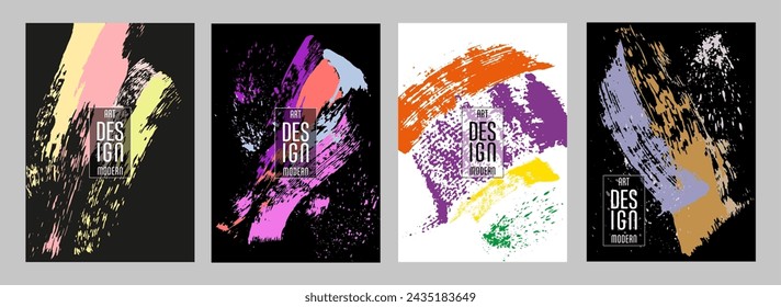 Сovers with brush strokes and splashes for books, magazines, catalogs. Universal abstract layouts.
