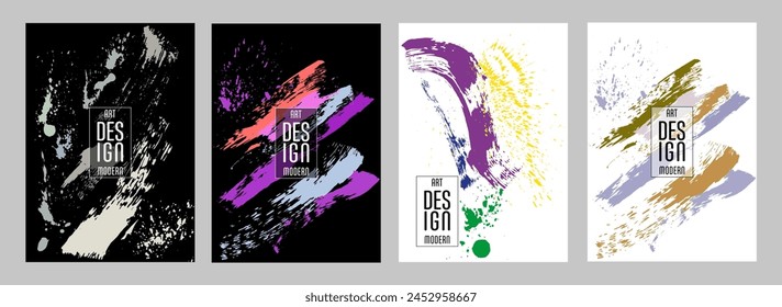 Сovers with brush strokes and splashes for books, magazines, catalogs. Universal abstract layouts.
