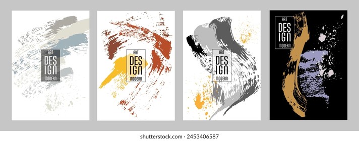 Сovers with brush strokes and splashes for books, magazines, catalogs. Universal abstract layouts.
