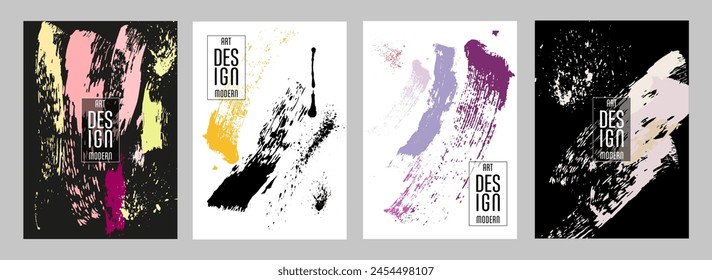 Сovers with brush strokes and splashes for books, magazines, catalogs. Universal abstract layouts.
