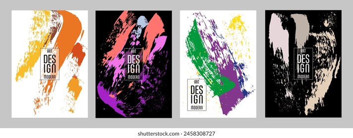 Сovers with brush strokes and splashes for books, magazines, catalogs. Universal abstract layouts.
