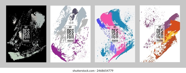 Сovers with brush strokes and splashes for books, magazines, catalogs. Universal abstract layouts.
