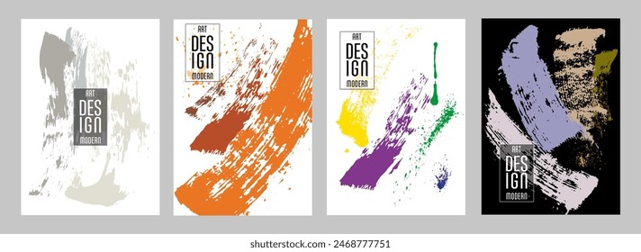 Сovers with brush strokes and splashes for books, magazines, catalogs. Universal abstract layouts.

