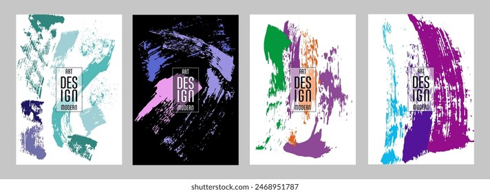 Сovers with brush strokes and splashes for books, magazines, catalogs. Universal abstract layouts.
