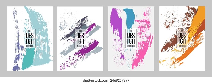 Сovers with brush strokes and splashes for books, magazines, catalogs. Universal abstract layouts.
