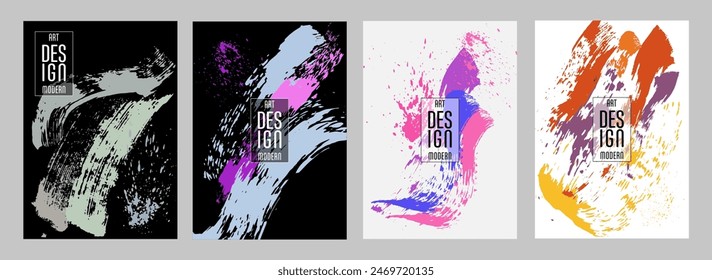 Сovers with brush strokes and splashes for books, magazines, catalogs. Universal abstract layouts.
