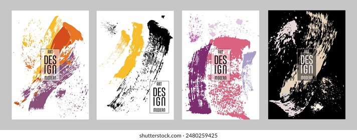 Сovers with brush strokes and splashes for books, magazines, catalogs. Universal abstract layouts.
